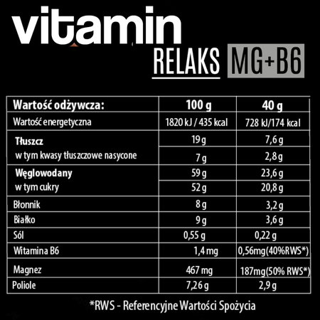 BATON VITAMIN Relaks wanilia 40g DOBRY SQUAD magnez + B6 z czekoladą mleczną