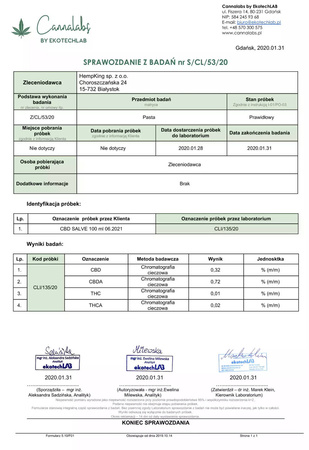 Maść Konopna CBD SALVE 1% 100ml HEMP KING Ochrona i Pielęgnacja Skóry