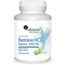 Betaine HCL Pepsine ALINESS Betaina 650mg Pepsyna 150mg 100 kaps.