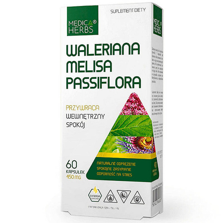 WALERIANA MELISA PASSIFLORA 60kaps. MEDICA HERBS Spokój Odprężenie Zasypianie Stres