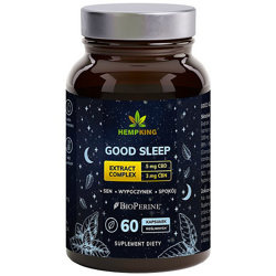 GOOD SLEEP CBD CBN 60 kaps. HEMP KING Na Sen L-teanina Melisa Melatonina GABA Kozłek Lawenda