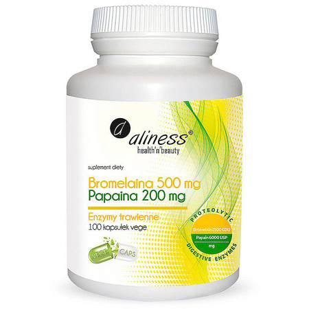 BROMELAINA 500mg PAPAINA 200mg ALINESS 100 kapsułek Enzymy Trawienne