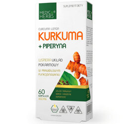 KURKUMA I PIPERYNA  60kaps. MEDICA HERBS wspiera układ pokarmowy