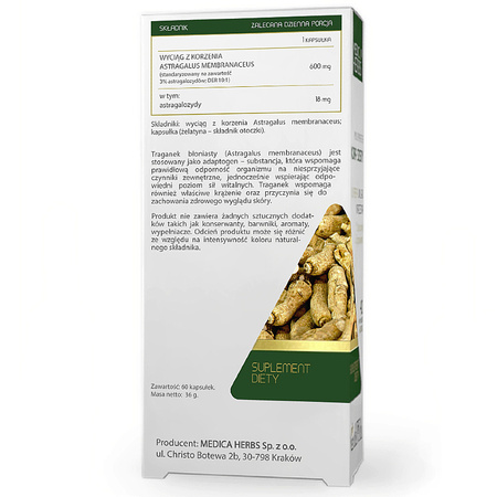 ASTRAGALUS Traganek 60kaps. MEDICA HERBS Odporność Glukoza Adaptogen