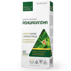 ASHWAGANDHA w kapsułkach 60kaps. MEDICA HERBS Pamięć Energia Odprężenie Odporność