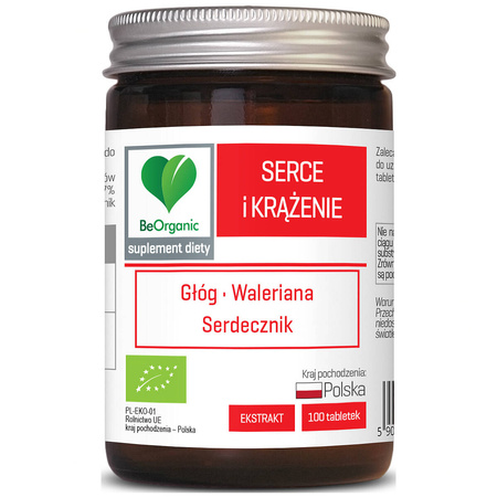 SERCE I KRĄŻENIE 100 tabletek BeOrganic BIO głóg waleriana serdecznik