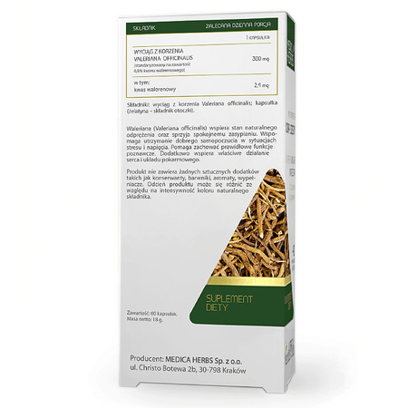 WALERIANA Kozłek Lekarski 60kaps. MEDICA HERBS Wewnętrzny Spokój Odprężenie Zasypianie