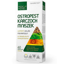 OSTROPEST KARCZOCH MNISZEK 60kaps. MEDICA HERBS Wątroba Układ pokarmowy + Kozieradka + Kurkumina