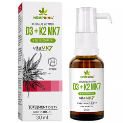 Witamina D3 + K2 MK7 30ml HEMP KING w Bio Oleju Konopnym