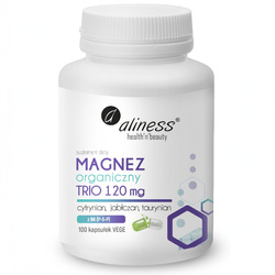Magnez organiczny TRIO z B6 ALINESS 100 kapsułek cytrynian jabłczan taurynian