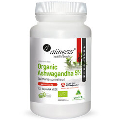 Organic Ashwagandha 5% ALINESS KSM-66 BIO WITHANIA SOMNIFERA Ekstrakt 100 kapsułek