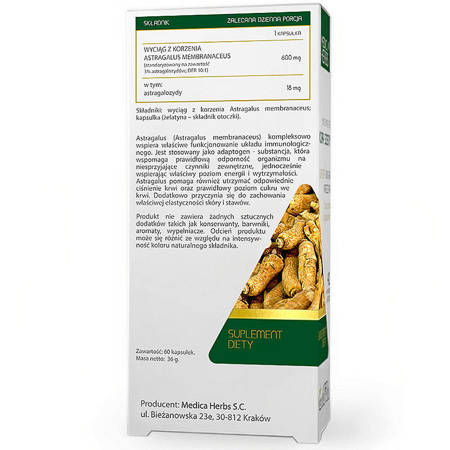 ASTRAGALUS Traganek 60kaps. MEDICA HERBS Odporność Glukoza Adaptogen