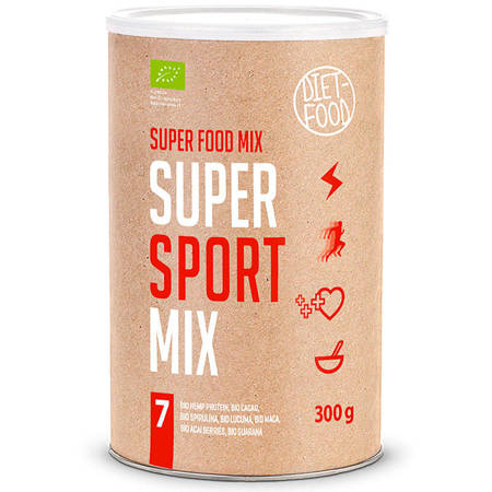 BIO Super Sport Mix 300g DIET-FOOD 7 SUPERFOOD Białko konopne Kakao Spirulina Lucuma Maca Acai Guarana