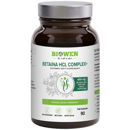 Betaina HCL Complex+ BIOWEN 90 kapsułek pepsyna + mięta pieprzowa 