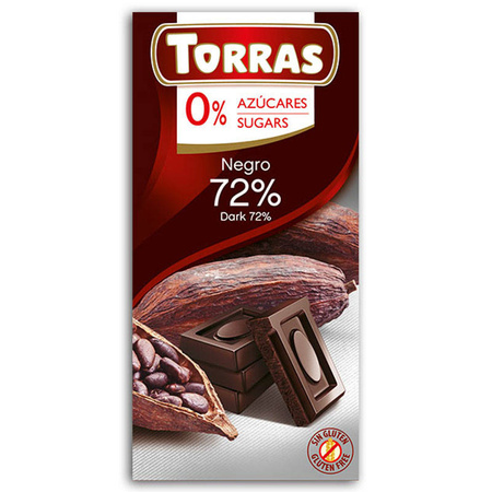 Czekolada Gorzka 72% Kakao 75g TORRAS bez glutenu i bez cukru