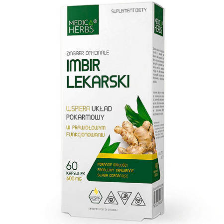 IMBIR LEKARSKI 60kaps. MEDICA HERBS Układ Pokarmowy Mdłości Odporność