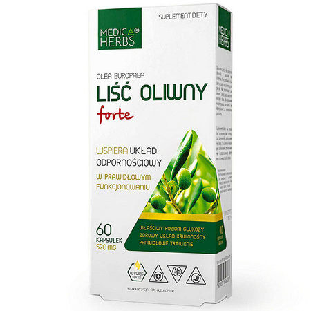 LIŚĆ OLIWNY Forte 60kaps. MEDICA HERBS Oleuropeina Wspiera Odporność Układ Pokarmowy