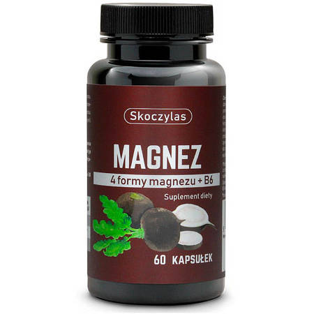 Magnez 4 Formy Czarna Rzepa + B6 60kaps. SKOCZYLAS Mleczan Taurynian Diglicynian Cytrynian Magnezu