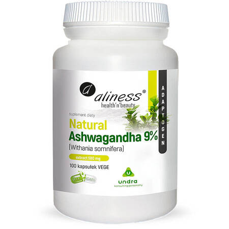 Natural Ashwagandha 9% ALINESS 100 kaps. WITHANIA SOMNIFERA Ekstrakt