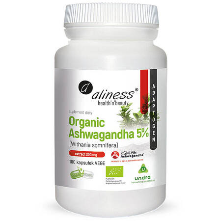 Organic Ashwagandha 5% ALINESS KSM-66 BIO WITHANIA SOMNIFERA Ekstrakt 100 kapsułek