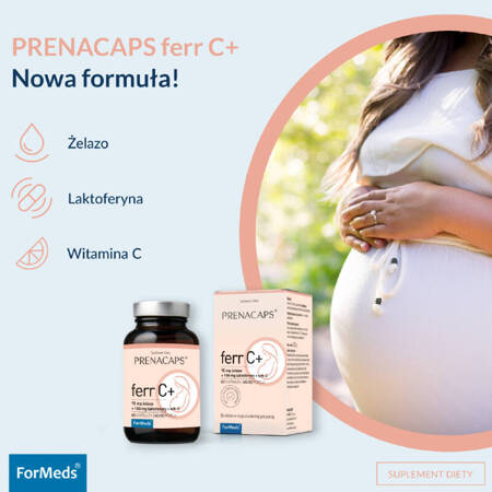 PRENACAPS FERR C+ ForMeds 60 kaps. Żelazo Witamina C Laktoferyna Dla Kobiet w Ciąży i Karmiących