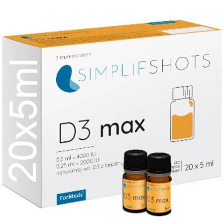 SIMPLIFSHOT D3 MAX ForMeds 20x5ml Witamina D3 cholekalcyferol Olej z Krokosza Barwierskiego w płynie